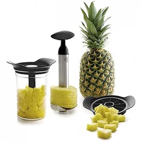 Coupe-ananas et éplucheur avec pot, Comprend un récipient en plastique sans BPA, Passe au lave-vaisselle, Diamètre 9 cm