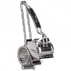Stainless steel grater with crank, 2 blades, Measurements 13.5 x 20 x 10 cm.