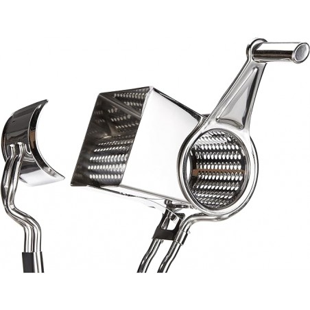Stainless steel grater with crank, 2 blades, Measurements 13.5 x 20 x 10 cm.