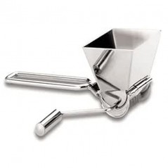 Stainless steel hand-cranked parsley chopper, measures 13.5 x 20 x 7.5 cm.