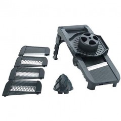 Plastic mandolin with 5 blades and juicer included, Grey color, Measurements 15 x 35 x 10 cm