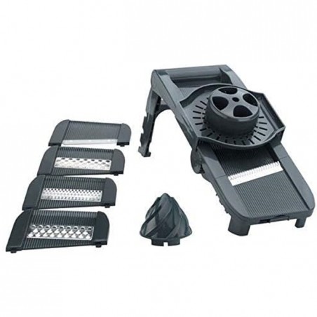 Mandoline en plastique avec 5 lames et presse-agrumes inclus, Couleur grise, Dimensions 15 x 35 x 10 cm	