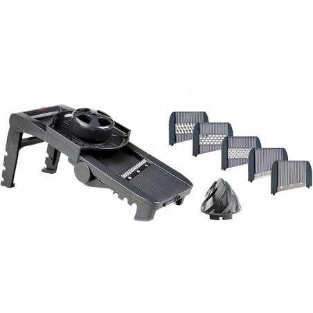 Plastic mandolin with 5 blades and juicer included, Grey color, Measurements 15 x 35 x 10 cm