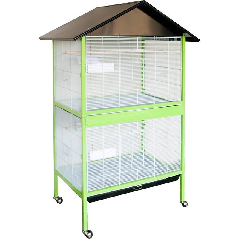 Grande gabbia per uccelli su piede voliera per canarini, pappagalli, gabbia per uccelli con supporto 90x60x175 cm, 2 zone