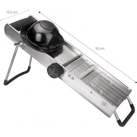 Mandolin, with protector and rotating stainless steel blades, non-slip feet and handle, 12.5 x 50 cm, stainless steel