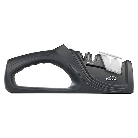 Affilacoltelli doppio a 2 stadi | Carburo e ceramica | Base antiscivolo | Bordo liscio | Dimensioni 21,5x4,5x9 cm