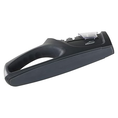 Aiguiseur de couteaux double, en plastique noir, dimensions 21,5 x 4,5 x 9 cm