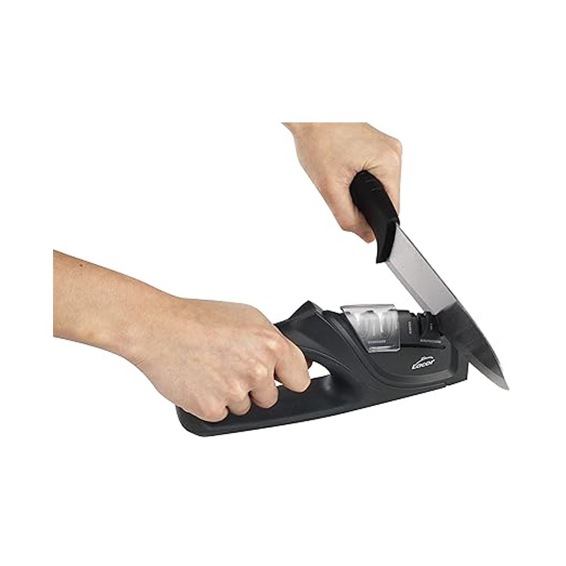 Affûteur de couteaux double à 2 étapes | Carbure et céramique | Base antidérapante | Lame lisse | Dimensions : 21,5 x 4,5 x 9 cm
