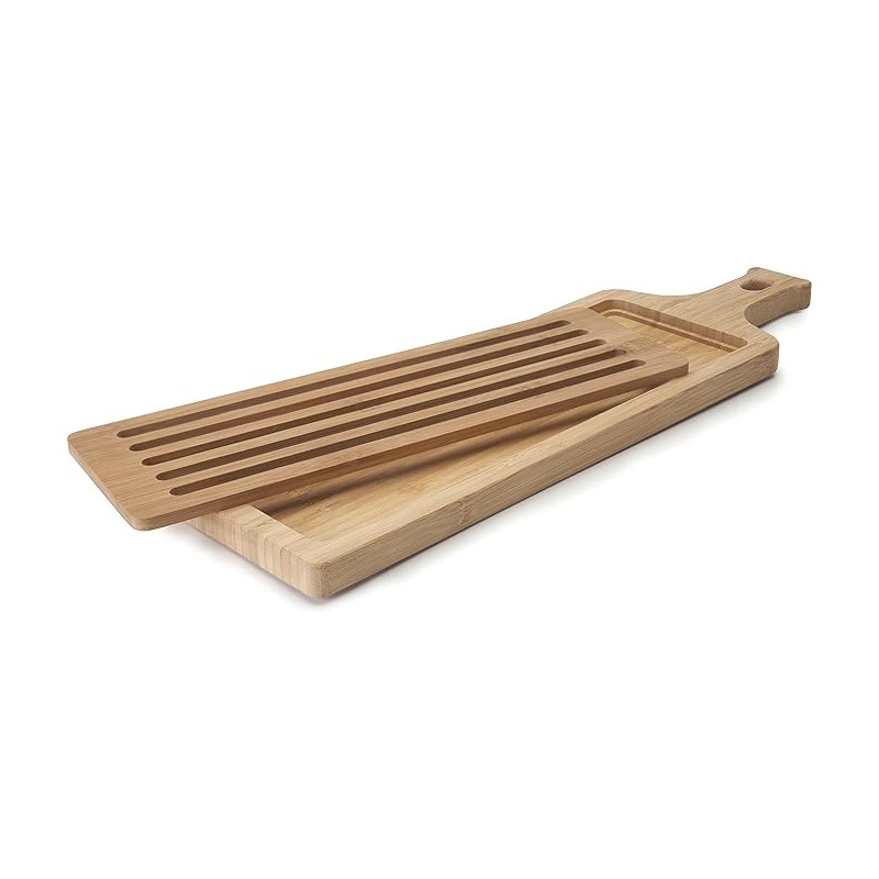 Brotschneidebrett aus Holz, 50 x 15 cm | Brotschneidebrett mit Krümelschublade