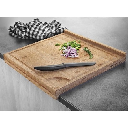 Reversible wooden board for cutting bread, measures 40 x 38 cm