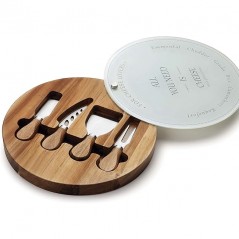 Käsemesserset aus robustem Akazienholz, inklusive Glashalter mit einem Durchmesser von 25 cm	