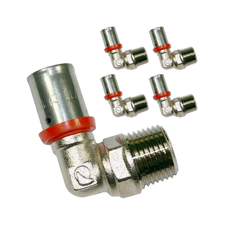 1/2" Außenwinkelstück für 16 mm Mehrschichtrohr, Verwendung mit Crimpmaschine, grau