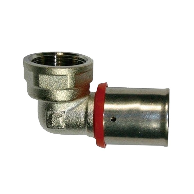 Codo hembra 1/2" para Tubo multicapa 16 mm, uso con maquina prensadora, gris.