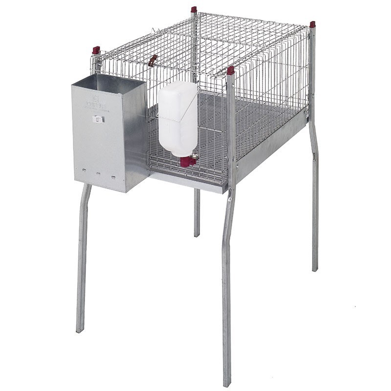 Cage à lapin en fil galvanisé renforcé et comprend une trémie avec trois trous avec pieds, 55x108x101 cm