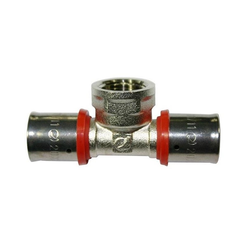 1/2" Innen-T-Stück für 16 mm Mehrschichtverbundrohr, zur Verwendung mit Crimpmaschine, grau.