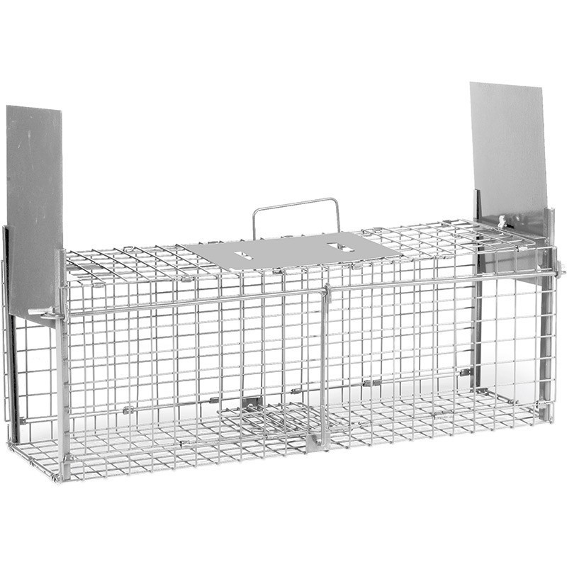 Piège Vivant Réutilisable 61x20x24 cm Piège d'animaux Cage avec 2 entrées pour Martres,Chats,Renards,Raton Laveur