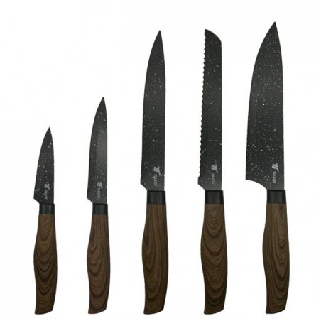 Conjunto Thulos de 5 facas com lâmina antiaderente de aço inoxidável.