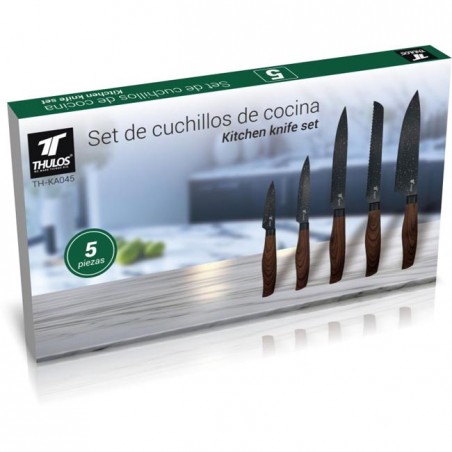 Thulos Set de 5 cuchillos con hoja de acero inoxidable antiadherente.