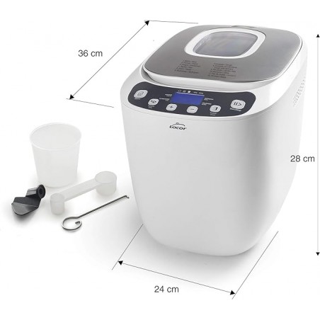 Machine à pain automatique sans PFOA, 12 programmes et spécial sans gluten, écran LCD, livre de recettes inclus, 550 W, blanc