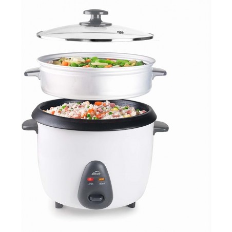 Electric Rice Cooker with Removable 1.8" Inner Bucket, 100% Eco-Friendly and PFOA-Free, Glass Lid