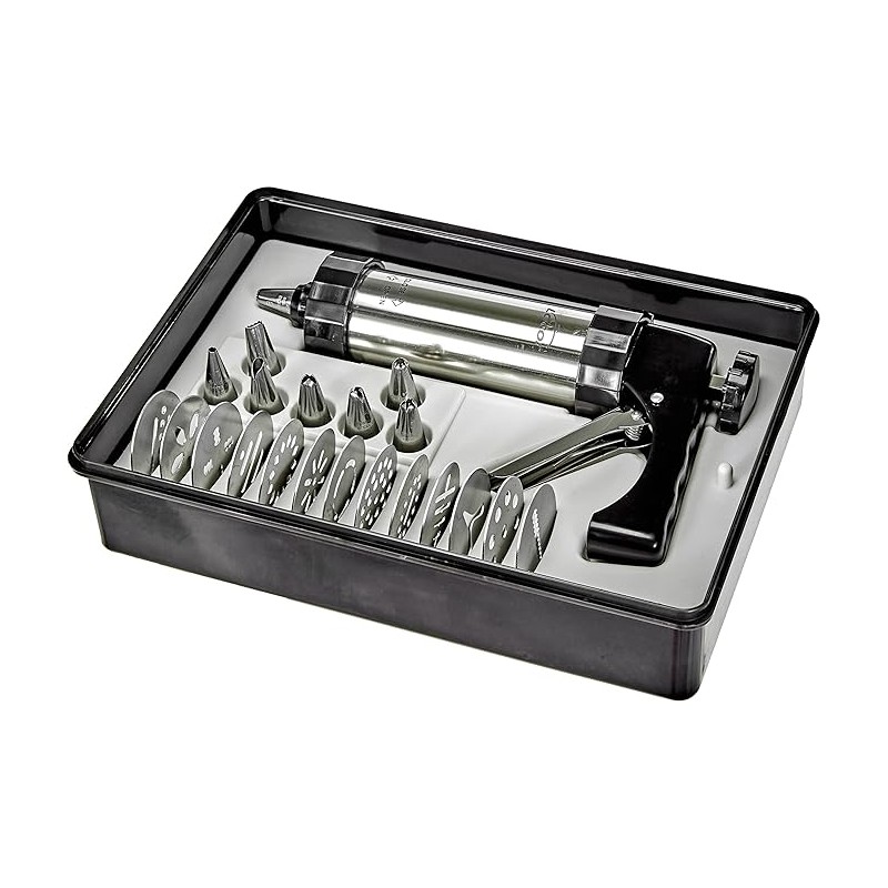 Pastry gun set, contains 13 discs and 8 nozzles with different designs, made of stainless steel