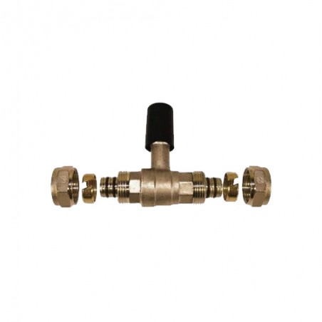 Built-in ball valve for 16 mm multi-layer compression pipe, no need for a pressing machine, grey.