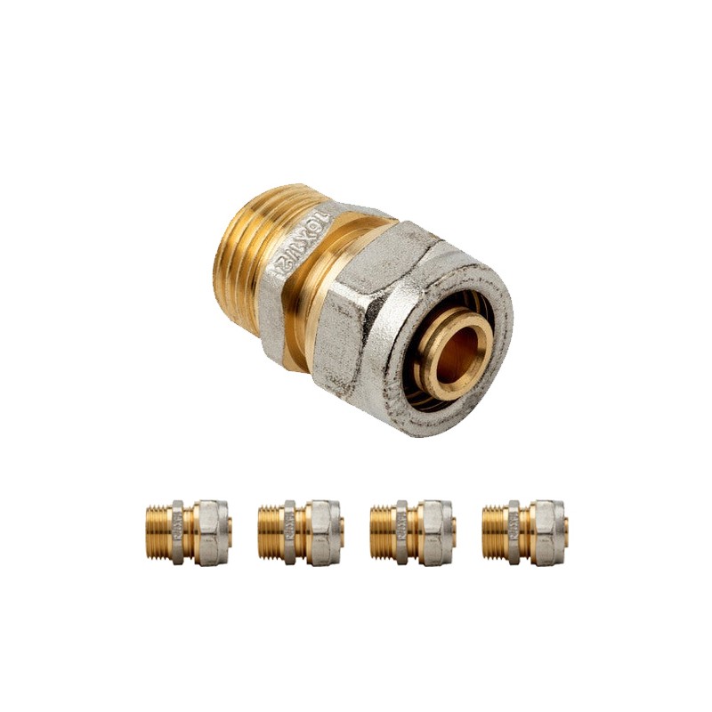 Set di 5 Raccordi maschio da 3/4'' per tubo multistrato a compressione da 25 mm, senza necessità di crimpatrice, grigio Set di 5 Raccordi maschio da 3/4'' per tubo multistrato a compressione da 25 mm, senza necessità di crimpatrice, grigio