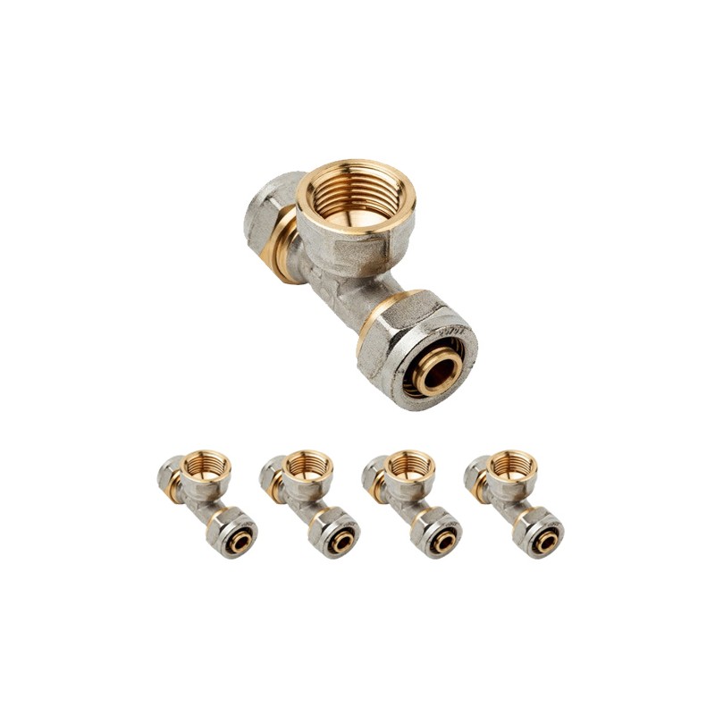 Lot de 5 Té pour tube femelle à compression multicouche 25 mm, sans machine à sertir, gris Lot de 5 Té pour tube femelle à compression multicouche 25 mm, sans machine à sertir, gris