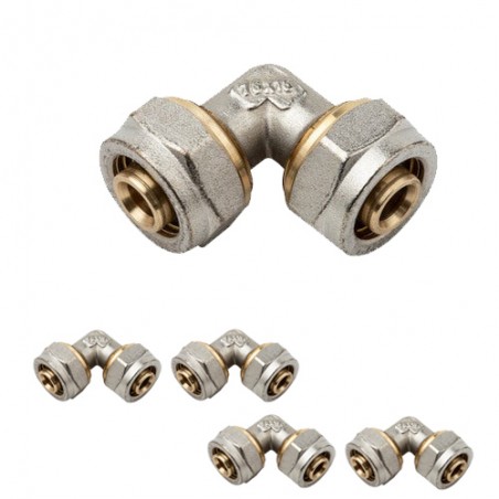 5 x Elbow for multilayer compression tube 25 mm, no need for a crimping machine, grey