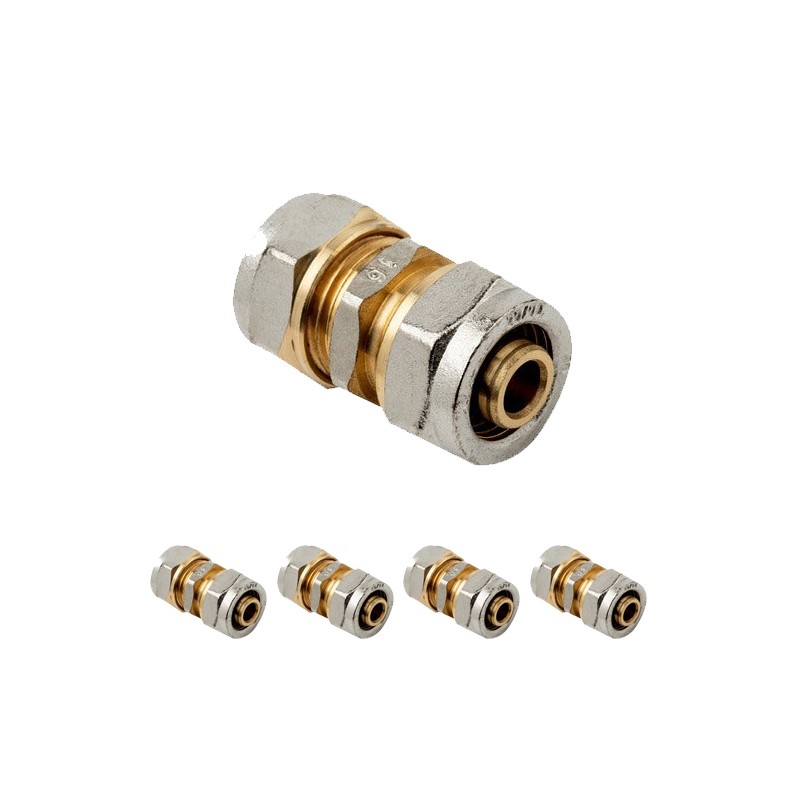 Packung mit 5 x 16 mm Kompressions-Mehrschichtrohrhülsen, keine Crimpmaschine erforderlich, grau.