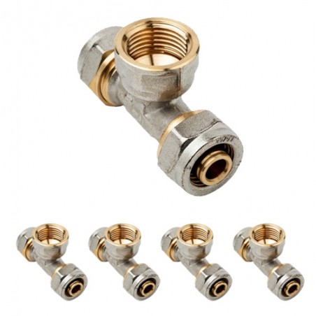 T-Stück für 16 mm Mehrschicht-Pressrohr, keine Pressmaschine erforderlich, grau.