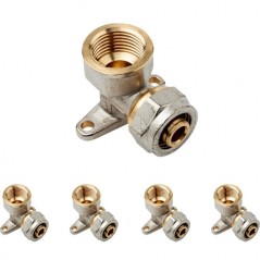 Pack of 5 x 1/2" Elbow with support for 16 mm compression multilayer pipe, no need for a pressing machine, grey.