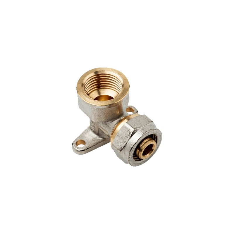 1/2"-Kniestück mit Aufnahme für 16 mm Pressverbundrohr, keine Pressmaschine erforderlich, grau.