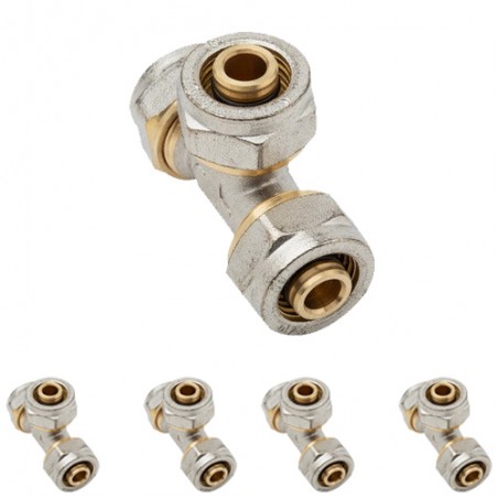 Lot de 5 x T pour tube multicouche à compression 16 mm, pas besoin de sertisseuse, gris.