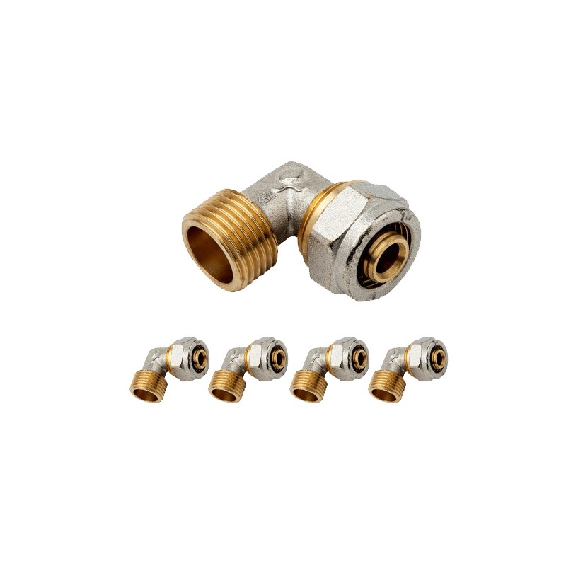 Lot de 5 coudes mâles 1/2" pour tube multicouche à compression de 16 mm, sans sertissage, gris…