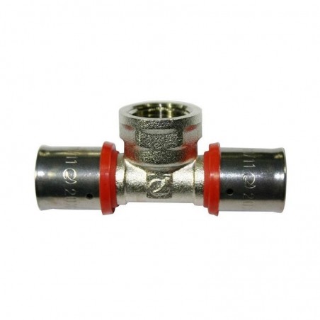 Té femelle 1/2" pour tube multicouche 16 mm, à utiliser avec machine à sertir, gris.