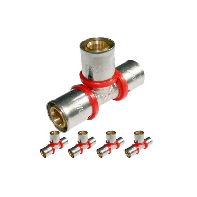 Lot de 5 Té pour tube multicouche 32 mm à utiliser avec machine à sertir, gris Lot de 5 Té pour tube multicouche 32 mm à utiliser avec machine à sertir, gris