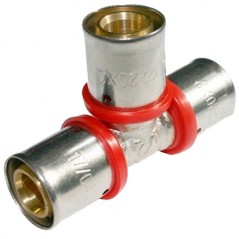  T-Stück für Mehrschichtrohr 32mm, zur Verwendung mit Crimpmaschine, grau