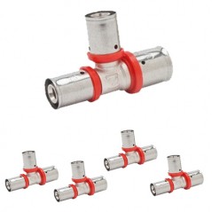 Pack of 5 x 20x16 reduced tee for 25 mm multilayer pipe, use with crimping machine, grey.