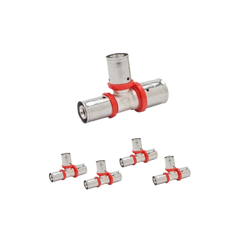 Lot de 5 Té réduit 20x16 mm pour tube multicouche 25 mm, à utiliser avec sertisseuse, gris Lot de 5 Té réduit 20x16 mm pour tube multicouche 25 mm, à utiliser avec sertisseuse, gris