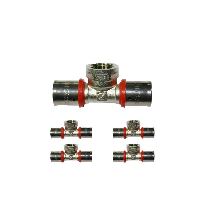 Lot de 5 Té femelle 3/4'' pour tube multicouche 25 mm, à utiliser avec machine à sertir, gris Lot de 5 Té femelle 3/4'' pour tube multicouche 25 mm, à utiliser avec machine à sertir, gris