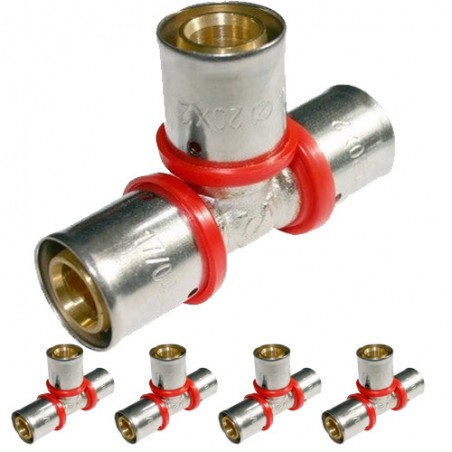 Pack 5 x Tee for 25 mm multilayer tube for use with crimping machine, gray