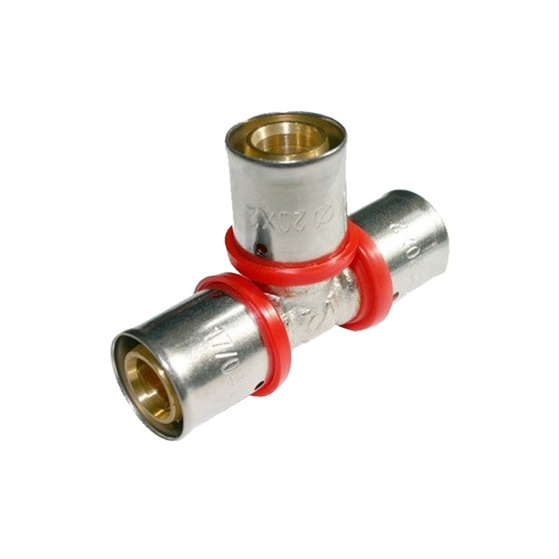 Tee para tubo multicamadas de 25 mm, para uso com máquina de crimpagem, cinza Tee para tubo multicamadas de 25 mm, para uso com máquina de crimpagem, cinza