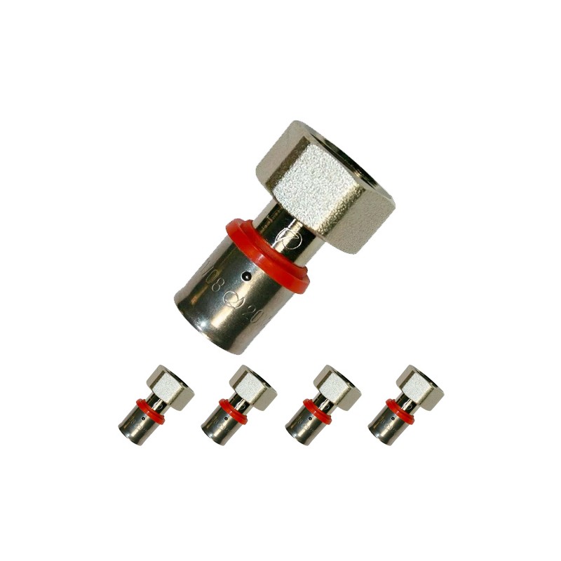 5 x Racor loco 3/4'' para Tubo multicapa 20 mm, para uso con maquina prensadora, gris