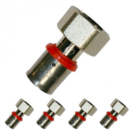 Pack 5 x Racor loco para Tubo multicapa 16 mm, para uso con máquina prensadora, gris.