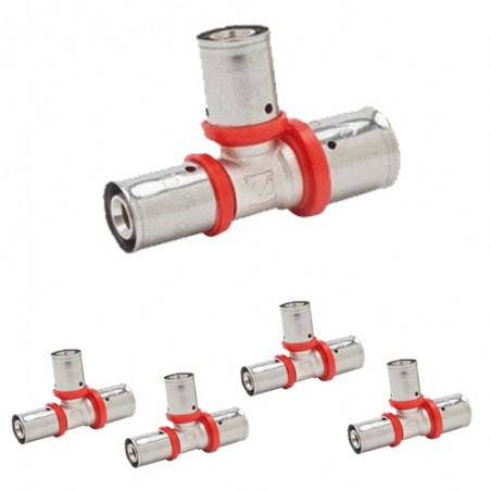 Lot de 5 Té femelle 1/2'' pour tube multicouche 20 mm, à utiliser avec machine à sertir, gris