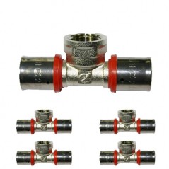 Pack of 5 x 1/2" female tee for 16 mm multilayer pipe, for use with crimping machine, grey.