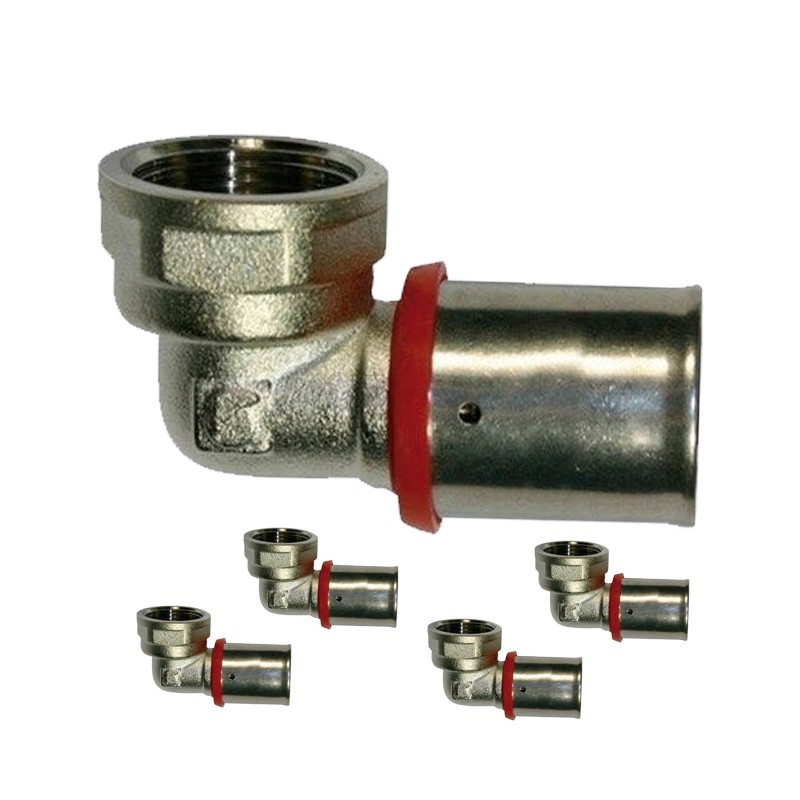 Lot de 5 coudes femelles 1/2" pour tube multicouche 16 mm, à utiliser avec machine à sertir, gris.