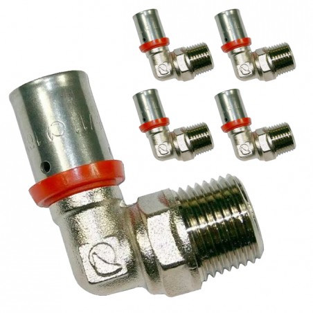 1/2" Außenwinkelstück für 16 mm Mehrschichtrohr, Verwendung mit Crimpmaschine, grau