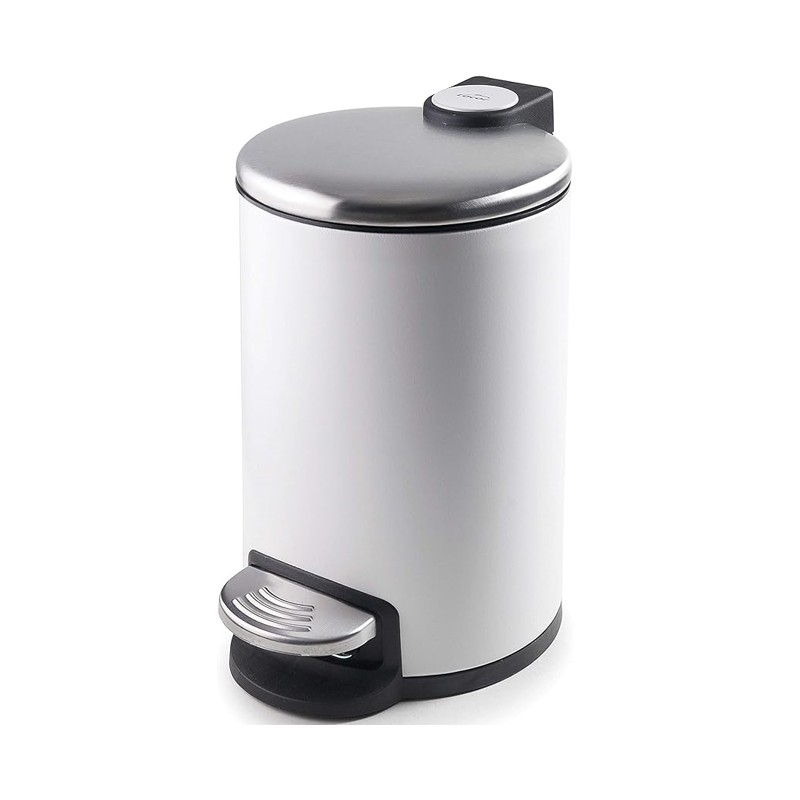 Bathroom pedal bin, made of stainless steel with a matte finish, measures 16.8 x 25 cm, white color